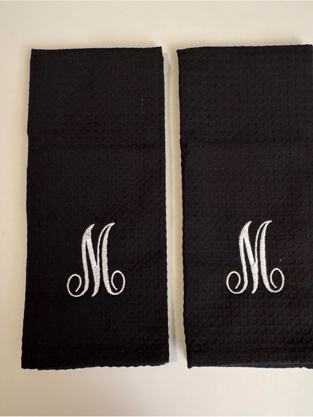 Monogrammed Black kitchen Cotton Waffle Hand Towels - M Initial